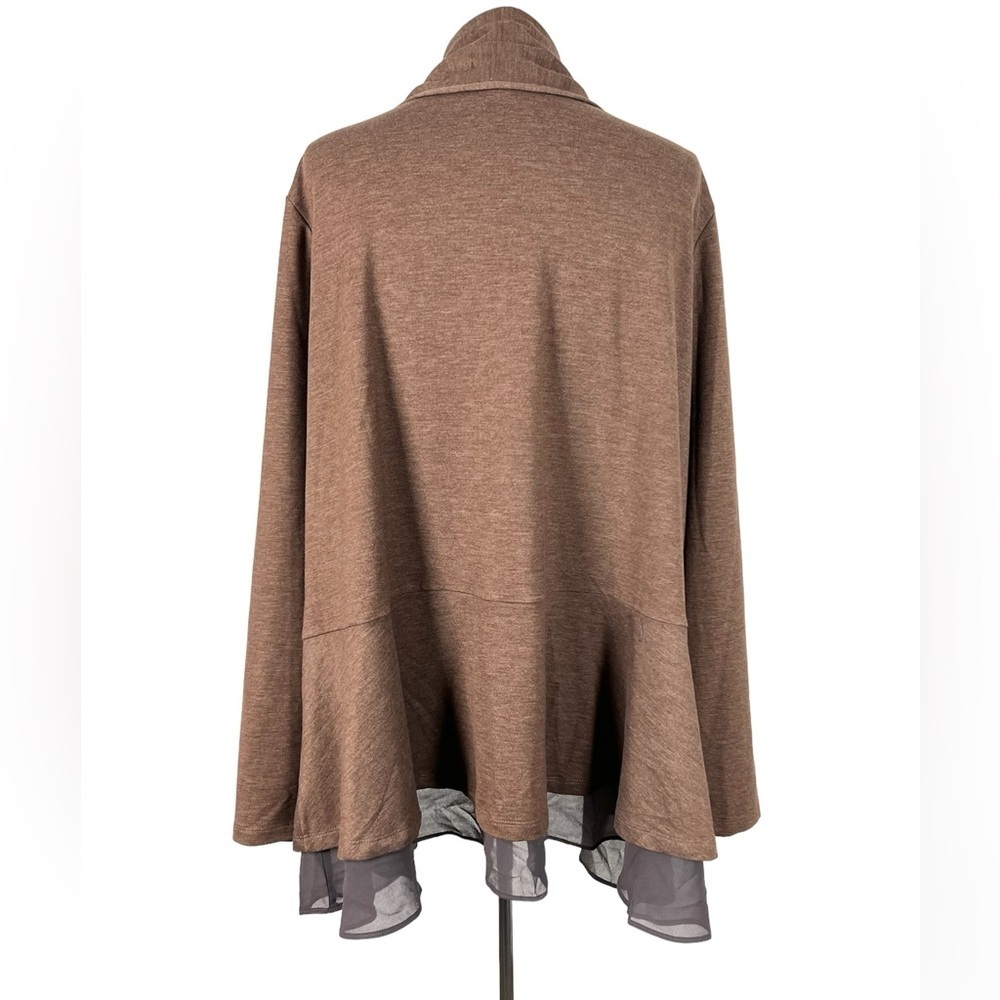 Logo Lounge Lori Goldstein Size 4X Gemma Cardigan brown sheer chiffon hem Plus - Picture 3 of 7